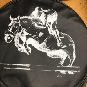 Horse Jumping Wheel Cover Black & White