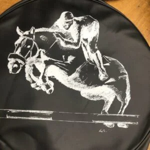 Horse Jumping Wheel Cover Black & White